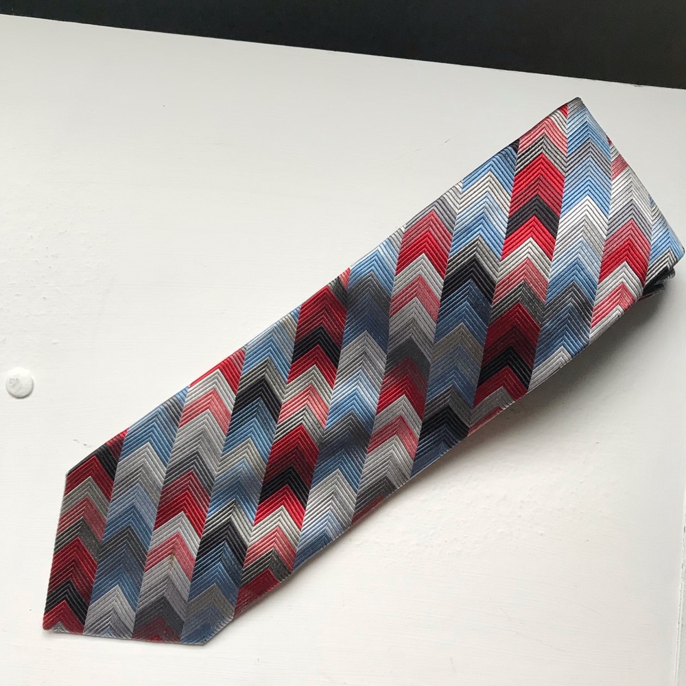 Vintage Bachrach Tie Geometric 100% Silk Necktie 58 Inches Long Retro Multicolor